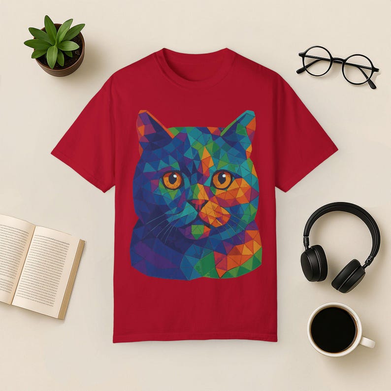 Geometric Cat Shirt: Abstract Rainbow Art Tee image 8