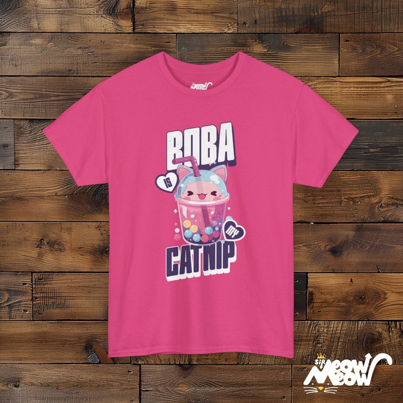 Boba Cat T-Shirt, Bubble Tea Unisex Tee Heliconia