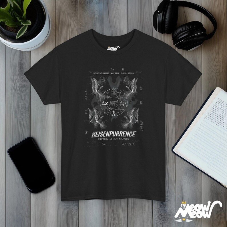 Heisenpurrence Heisenberg Cat Physics T-Shirt, Quantum Uncertainty Tee Black