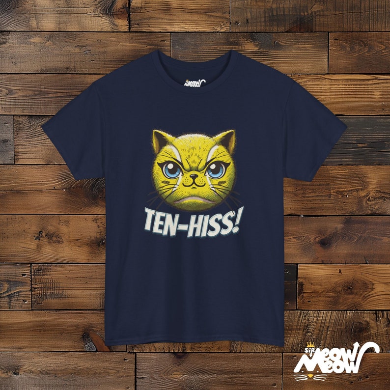 テンヒス！猫グラフィックTシャツ：猫好きへの面白いギフト Navy