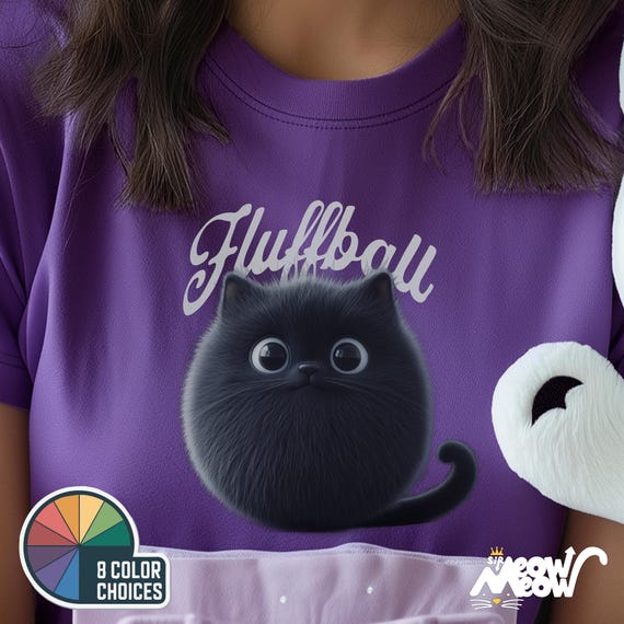 Fluffy Black Cat T-Shirt: Adorable Cat Lover Gift