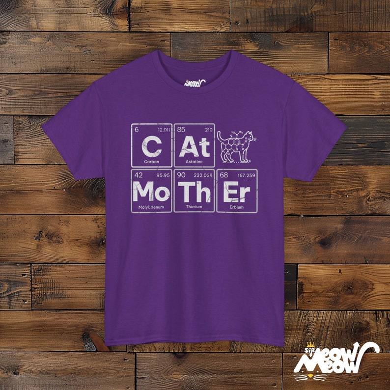 Cat Mother Science T-Shirt: Periodic Table Elements, Cat Lover Gift Purple