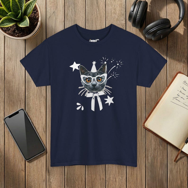 Camiseta de fiesta con diseño de gato, camiseta gráfica para celebración de cumpleaños, regalo para amantes de los gatos imagen 6