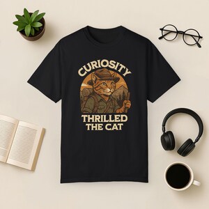 Adventure Cat Hiking Shirt: Funny Nature Tee, Comfort Colors Black