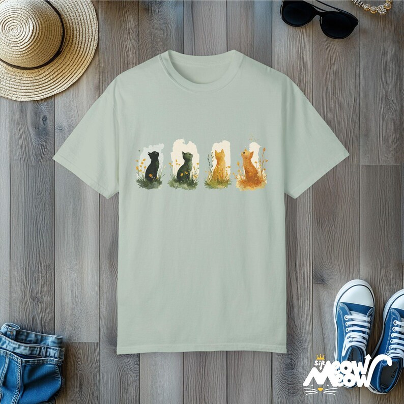Watercolor Four Seasons Cat T-Shirt - Comfort Colors Unisex Tee Bay