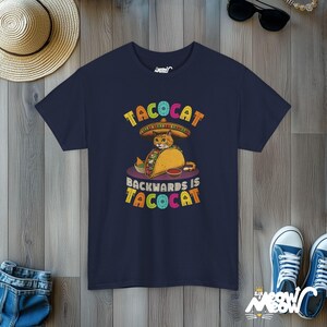 Taco Cat Palindrome T-Shirt | Funny Graphic Tee Navy