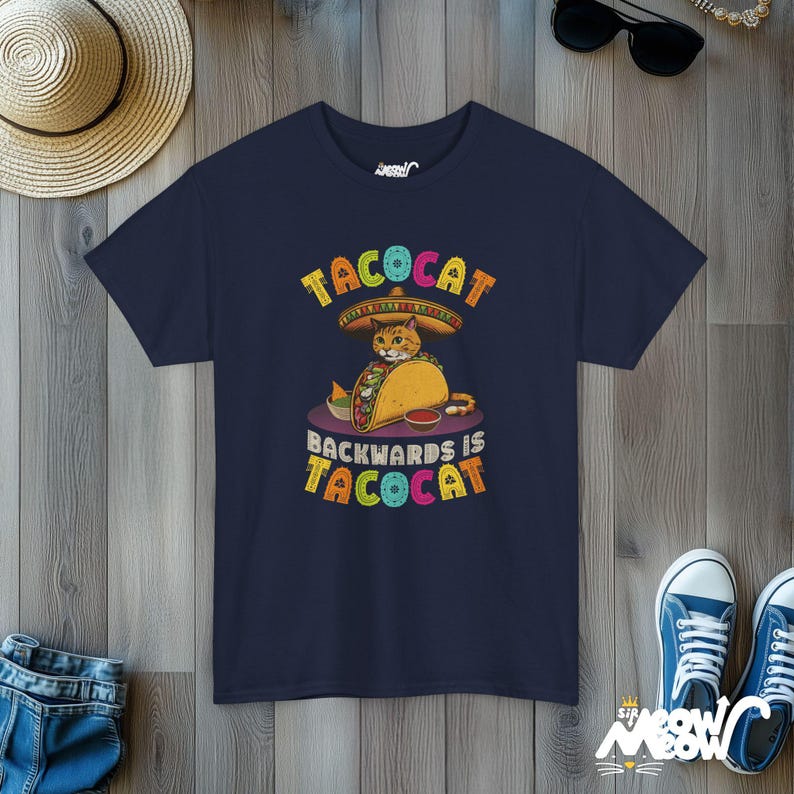 Taco Cat Palindrome T-Shirt | Funny Graphic Tee Navy