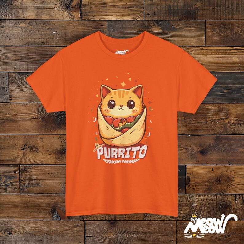 Purrito Cat T-Shirt: Funny Burrito Kitten Graphic Tee Orange