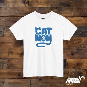 Neon Cat Mom T-Shirt: Retro Bubble Letter Design White