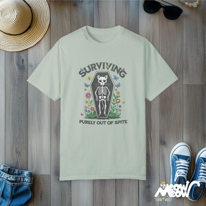 Skeleton Cat T-Shirt: Funny Dark Humor Comfort Colors Tee Bay