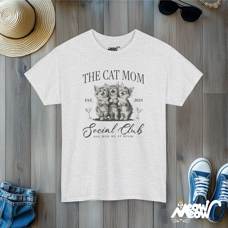 Customizable Cat Mom Social Club T-shirt: Martini Kittens Ash