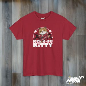 Kung Fu Kitty T-Shirt: Funny Martial Arts Cat Tee Antique Cherry Red