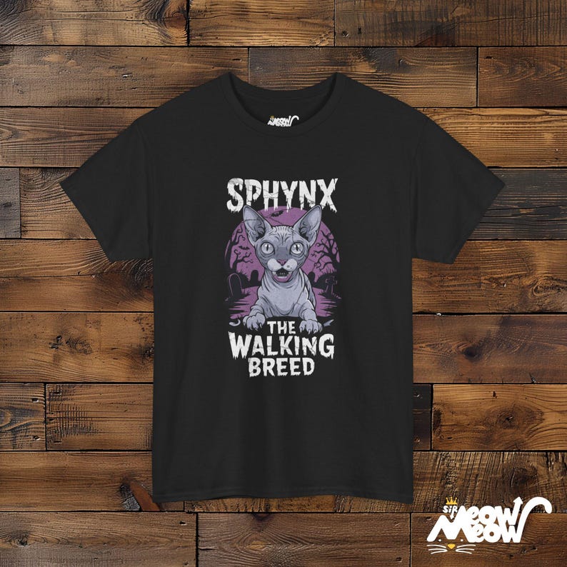 歩く犬種スフィンクス、ゾンビ猫、面白いハロウィーンデザイン、猫好きへのギフト、ユニセックスTシャツ Black