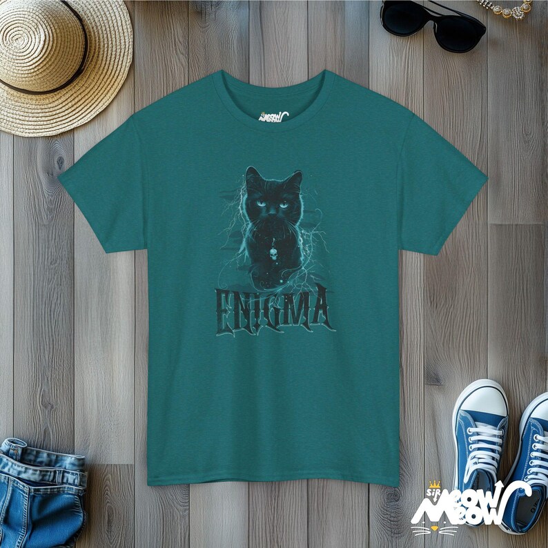 Enigma Cat T-Shirt, Gothic Witchy Tee, Dark Graphic Antique Jade Dome