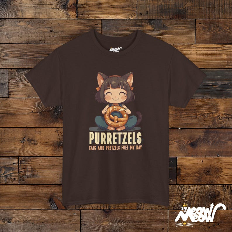 Purretzels Cat T-Shirt, Funny Foodie Unisex Tee Dark Chocolate