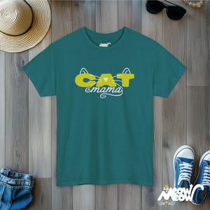 Cat Mama T-Shirt, Whisker Heart Design, Feline Parent Tee Antique Jade Dome