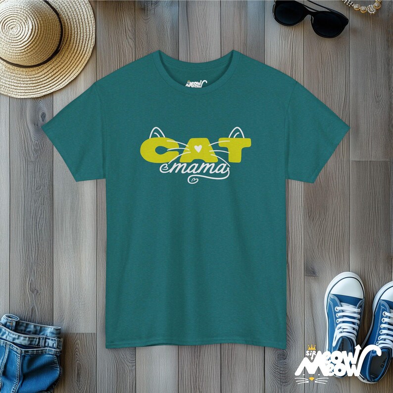Cat Mama T-Shirt, Whisker Heart Design, Feline Parent Tee Antique Jade Dome