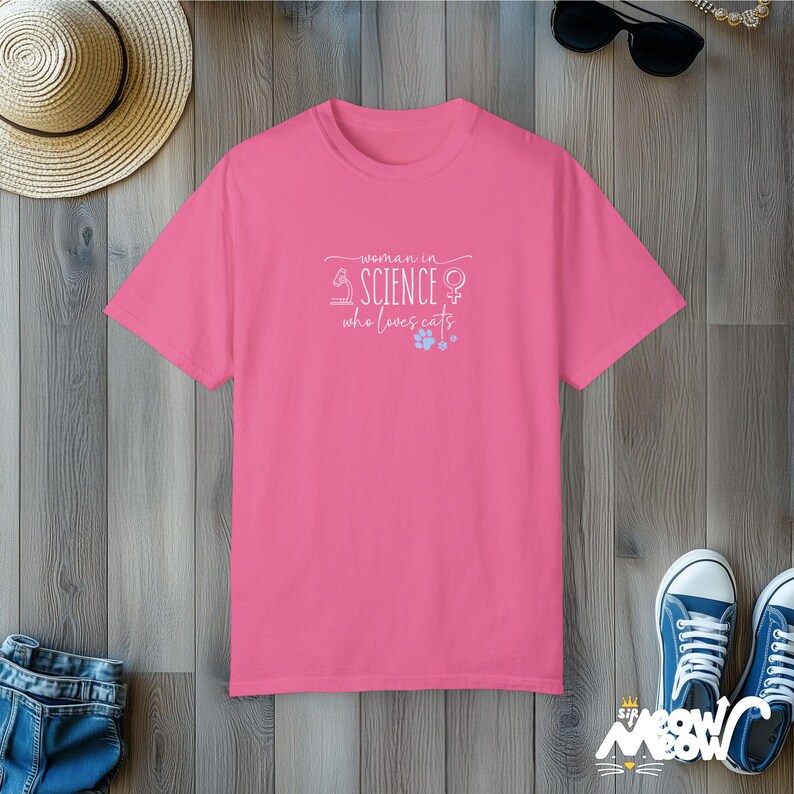 Woman in Science Cat Lover T-Shirt: Empowering STEM Tee Crunchberry