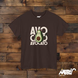 Avocato Cat T-Shirt, Funny Avocado Pun Tee, Gift for Cat Lovers Dark Chocolate
