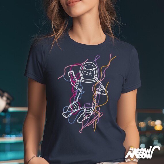 Astronaut Cat T-Shirt Unisex, Space Cat Shirt, String Theory Tee, Neon Line Art Graphic