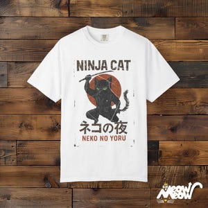 Comfort Colors Ninja Cat T-Shirt: Japanese Samurai Design White