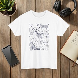 Vintage 90s Cat Breed T-Shirt: Retro Tattoo Style White