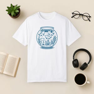 Funny Cat Fishbowl T-Shirt: Comfort Colors Kitty Aquarium Tee White