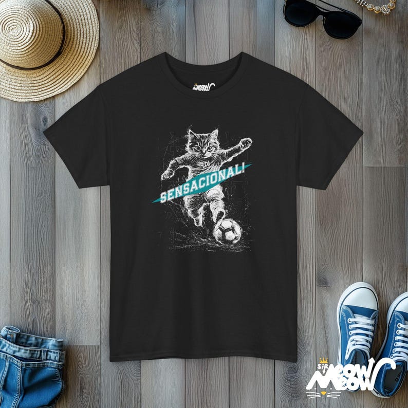 Soccer Cat-T-shirt: sensationeel voetbalontwerp Black