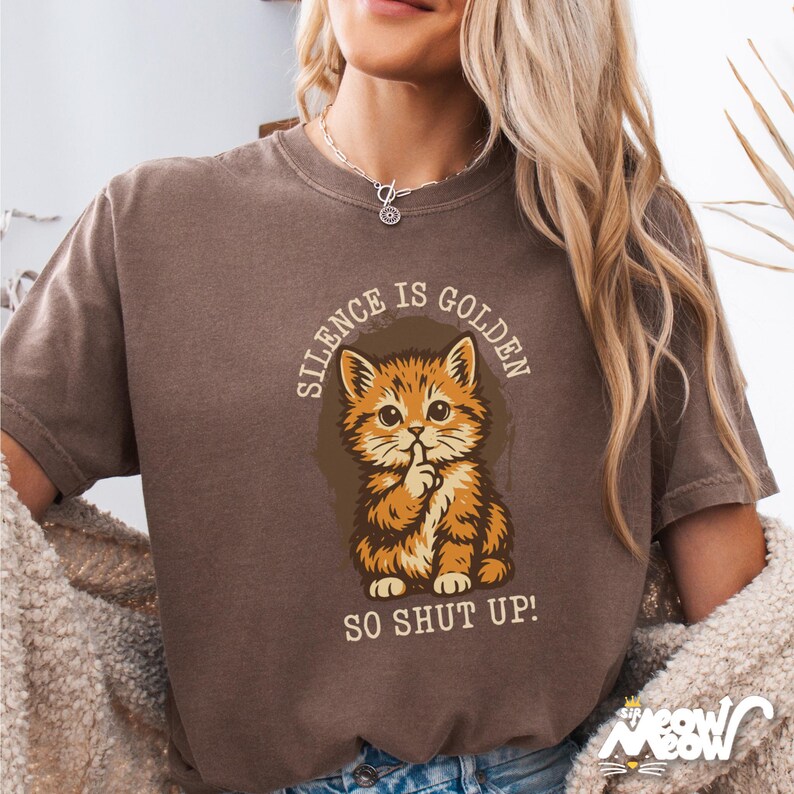 Silence Is Golden Cat Shirt: Comfort Colors Grumpy Kitten Tee image 1