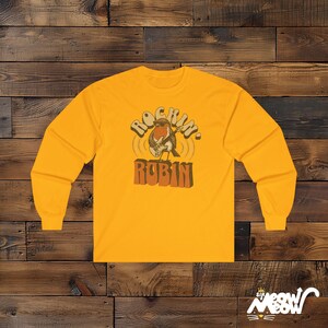 Rockin 'Robin Langarm-T-Shirt, Retro Musikliebhaber T-Shirt Gold