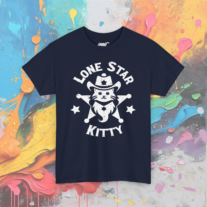 Kat T-shirt met Texas-thema, leuk katachtig grafisch T-shirt, casual westerse kleding, uniek cadeau voor huisdierenliefhebbers Navy
