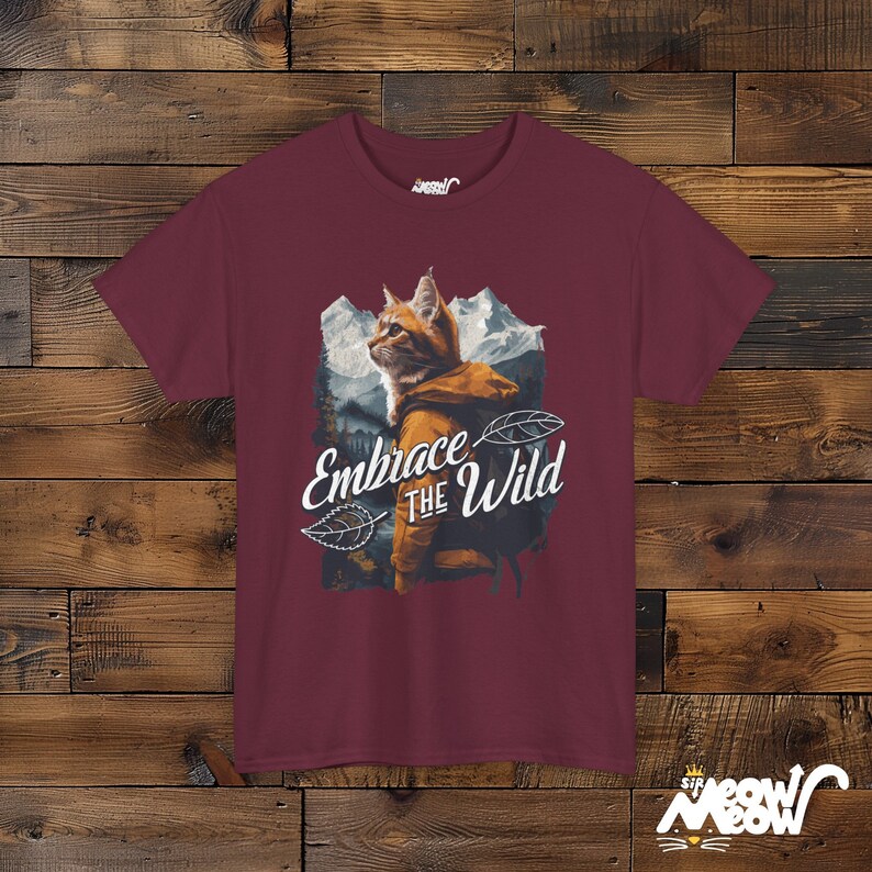 Adventure Cat Unisex Shirt: Embrace the Wild Outdoor Design Maroon