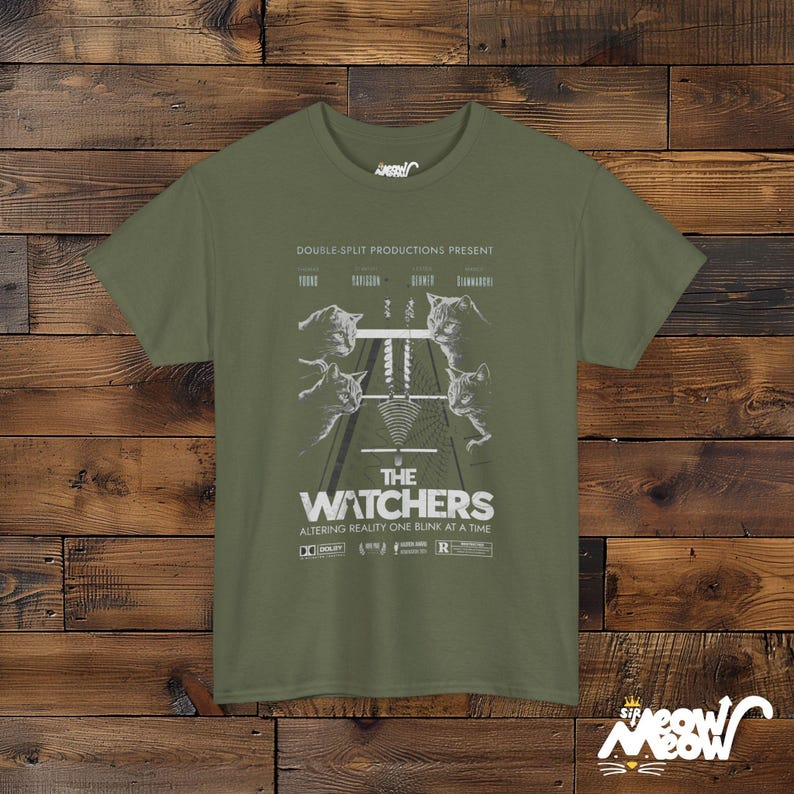 The Watchers Cat Science T-shirt - T-shirt drôle de mécanique quantique - Cadeau pour les amateurs de chats et de physique Military Green