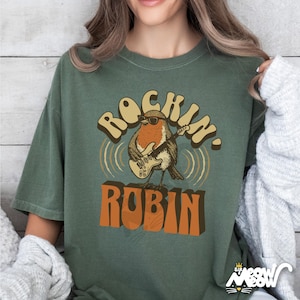 Rockin 'Rotkehlchen-Grafik-T-Shirt: Retro-Vogel-Musikliebhaber-Shirt