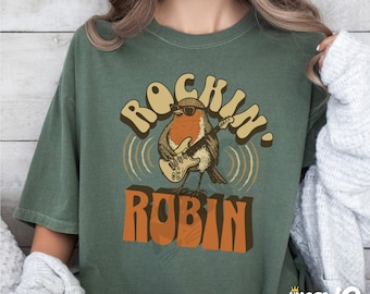 Camiseta gráfica Rockin' Robin: Camiseta retro para amantes de la música con pájaros