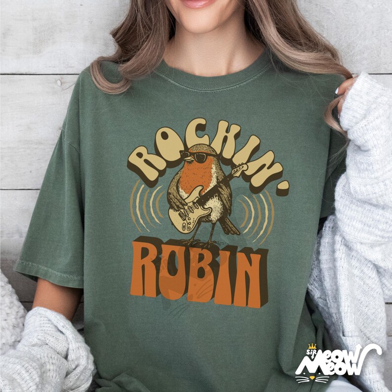 Rockin' Robin Graphic Tee: Retro Bird Music Lover Shirt image 1