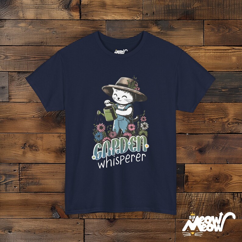 Cute Cat Gardener T-shirt in Navy Color
