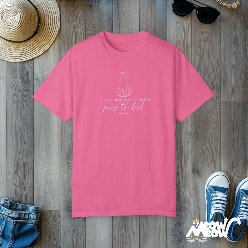 Comfort Colors Religious Cat Shirt | Praise the Lord Jesus Shirt Tee | Bible Verse Faith T-Shirt Crunchberry