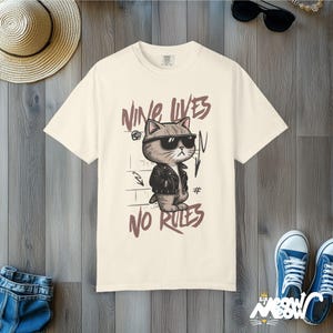 Rebel Cat Graphic Tee: Comfort Colors Retro Streetwear Ivory