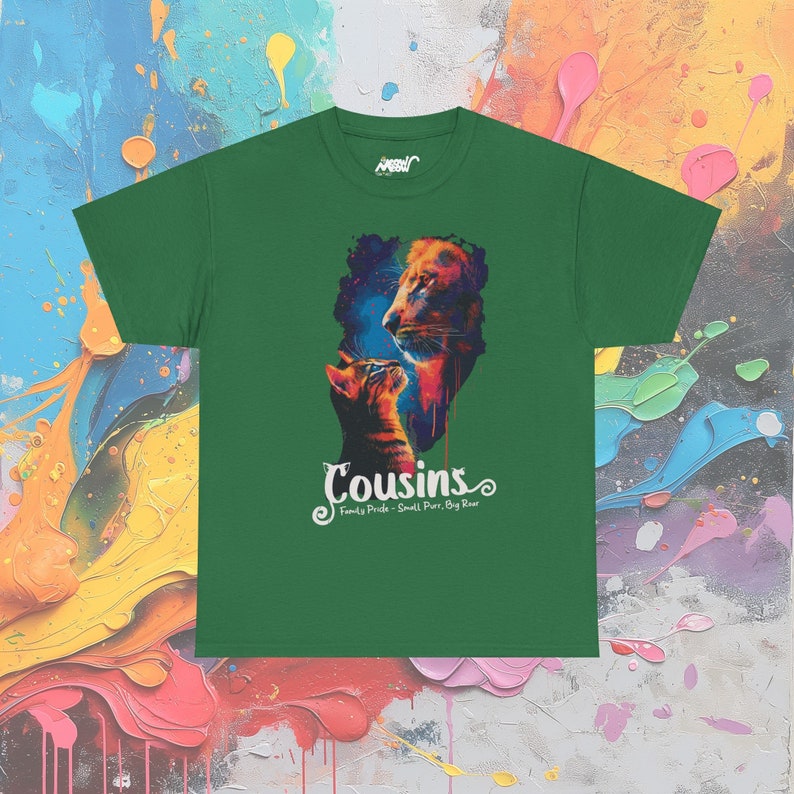 Cousins Cat and Lion T-Shirt: Family Pride Tee Turf Green