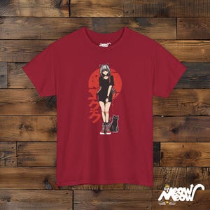 Anime Cat Girl T-Shirt: Japanese Streetwear, Neko Tee Cardinal Red
