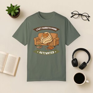 T-shirt Lazy Cat Burrito Comfort Colors - Cadeau amusant pour les amoureux des chats Moss