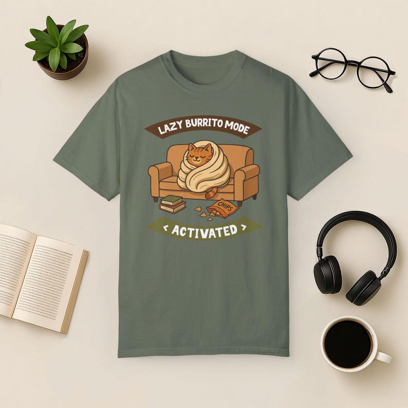 T-shirt Lazy Cat Burrito Comfort Colors - Cadeau amusant pour les amoureux des chats Moss