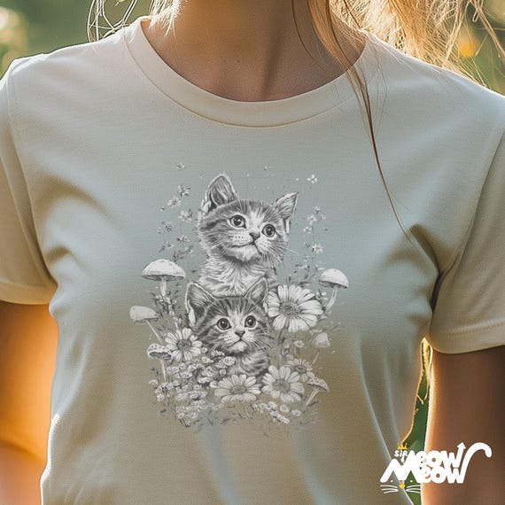 Cottagecore Cat T-Shirt: Vintage Floral Kitten Design