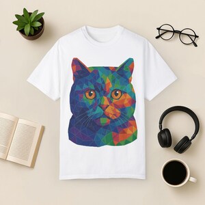 Geometric Cat Shirt: Abstract Rainbow Art Tee image 4
