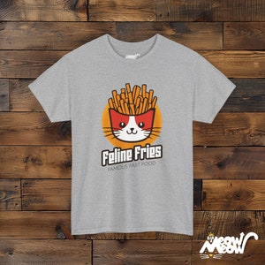Feline Fries T-Shirt: Funny Cat Fast Food Tee Sport Grey