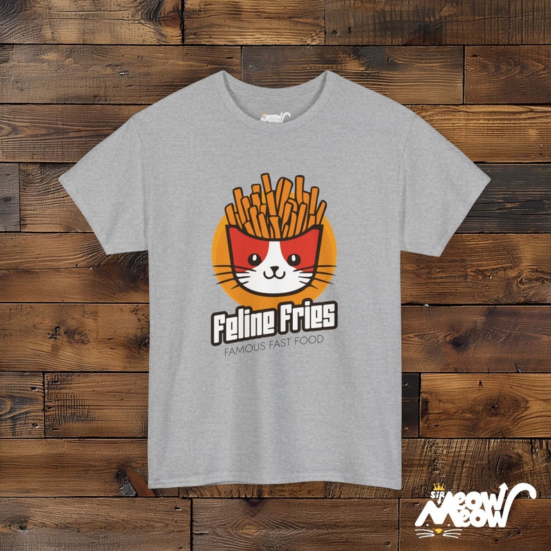 Feline Fries T-Shirt: Funny Cat Fast Food Tee Sport Grey
