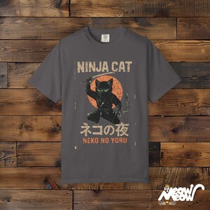 Comfort Colors Ninja Cat T-Shirt: Japanese Samurai Design Graphite