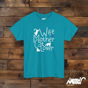 Camiseta de esposa, madre y amante de los gatos, camiseta de mamá gata Tropical Blue