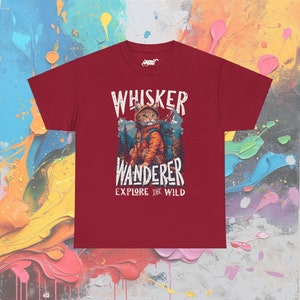 Whisker Wanderer Cat T-Shirt: Adventure Kitty Explore Tee Cardinal Red